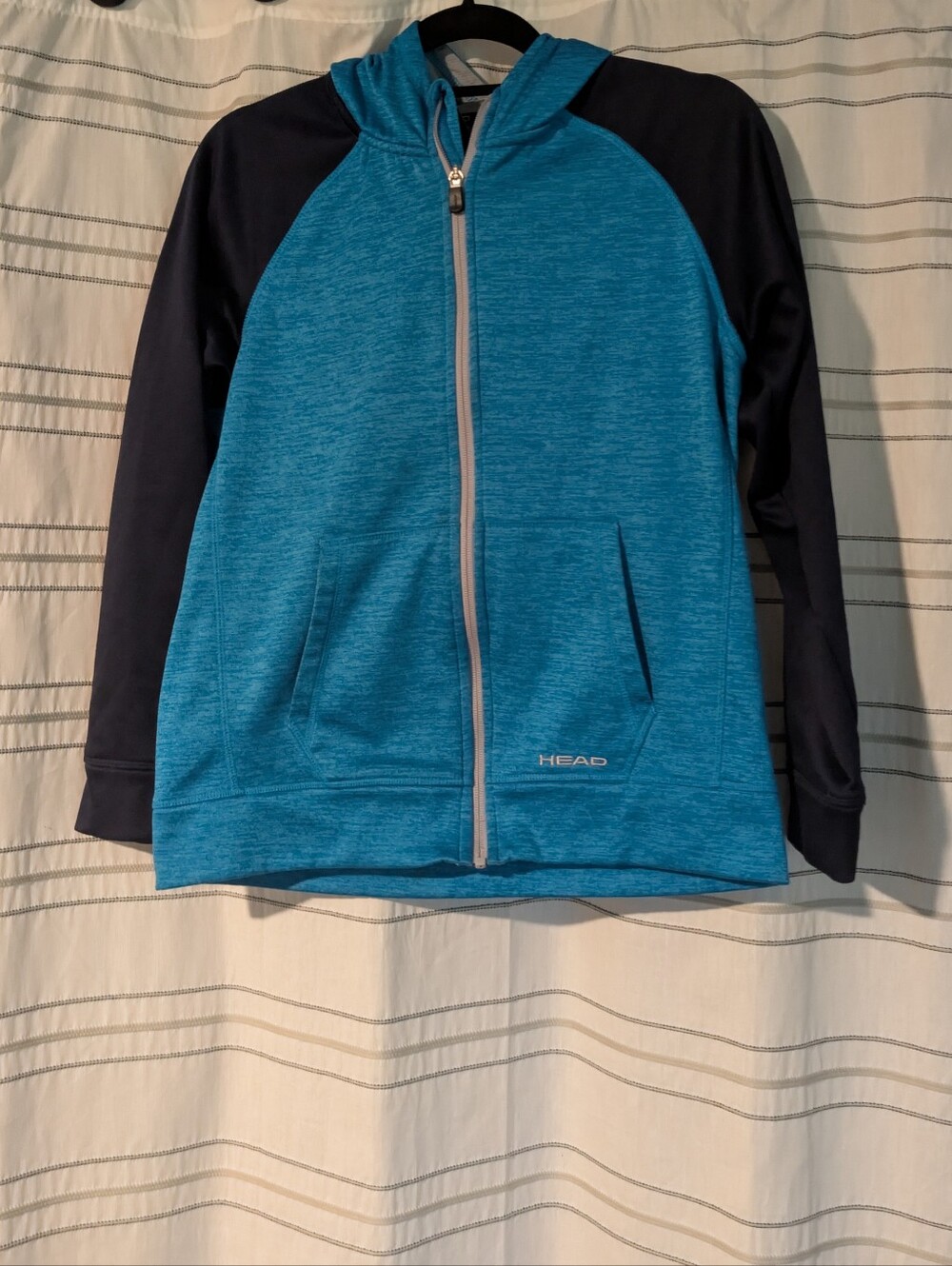 HEAD Teal Blue Full-Zip Hooded Jacket with Navy Sleeves